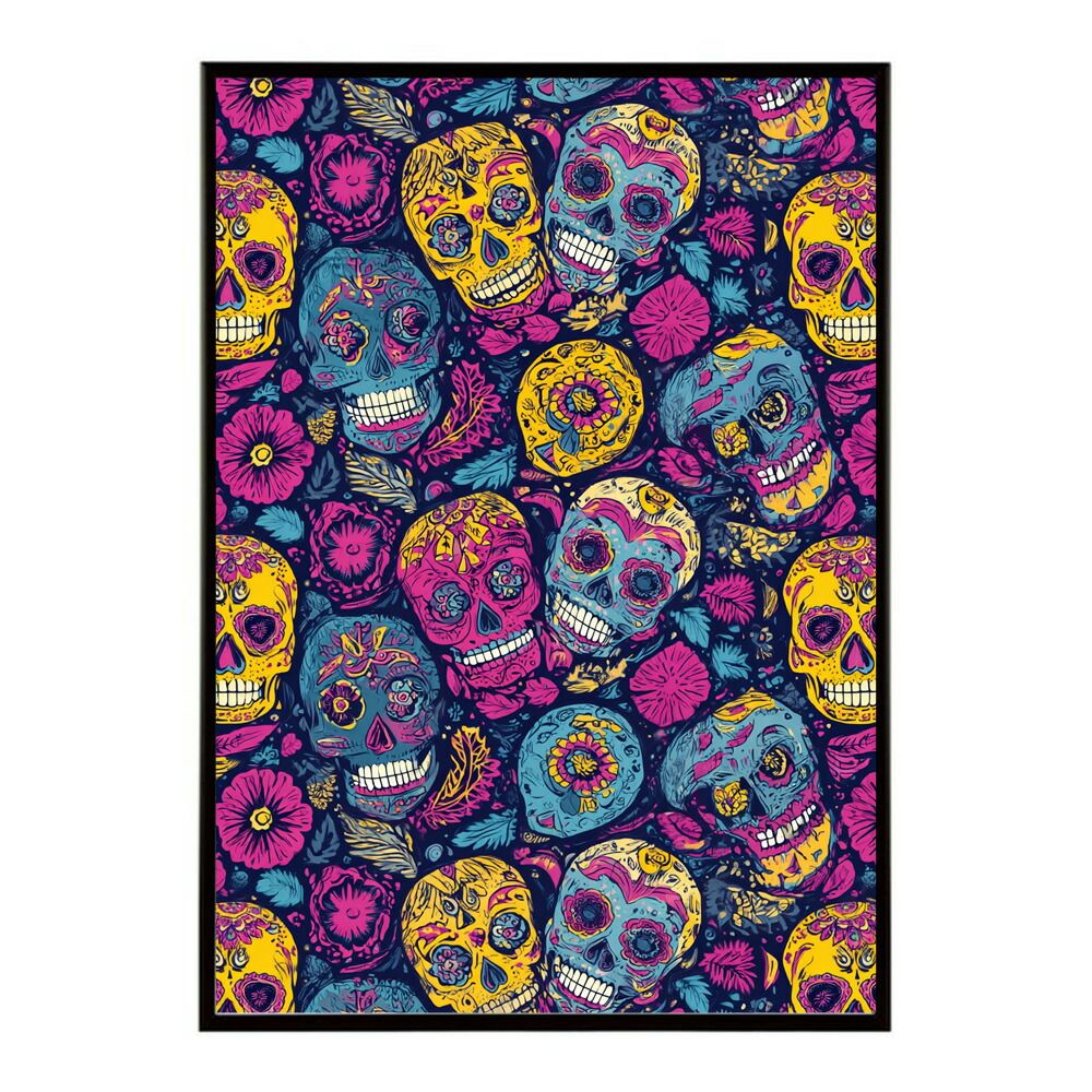 【A1サイズ（約59x84cm）】【lm-poster-5420】【フレーム付き】ドクロポスター シュガースカル カラフル 死者の日 アートポスター メキシコ デザイン 壁掛け ポップ ポスター イラスト
