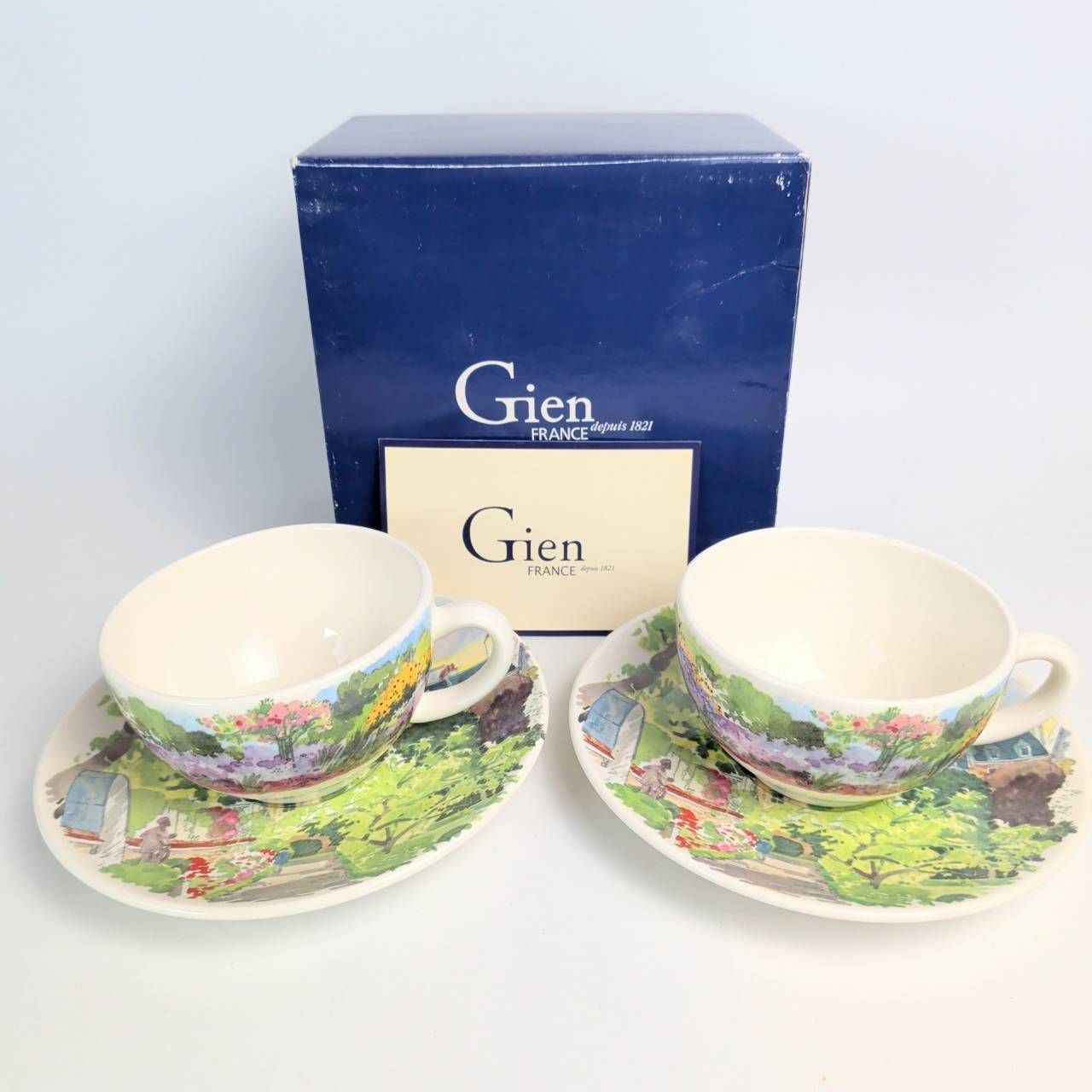 Gien ジアン フランス カップ＆ソーサ― 2客 パリ ジヴェルニー