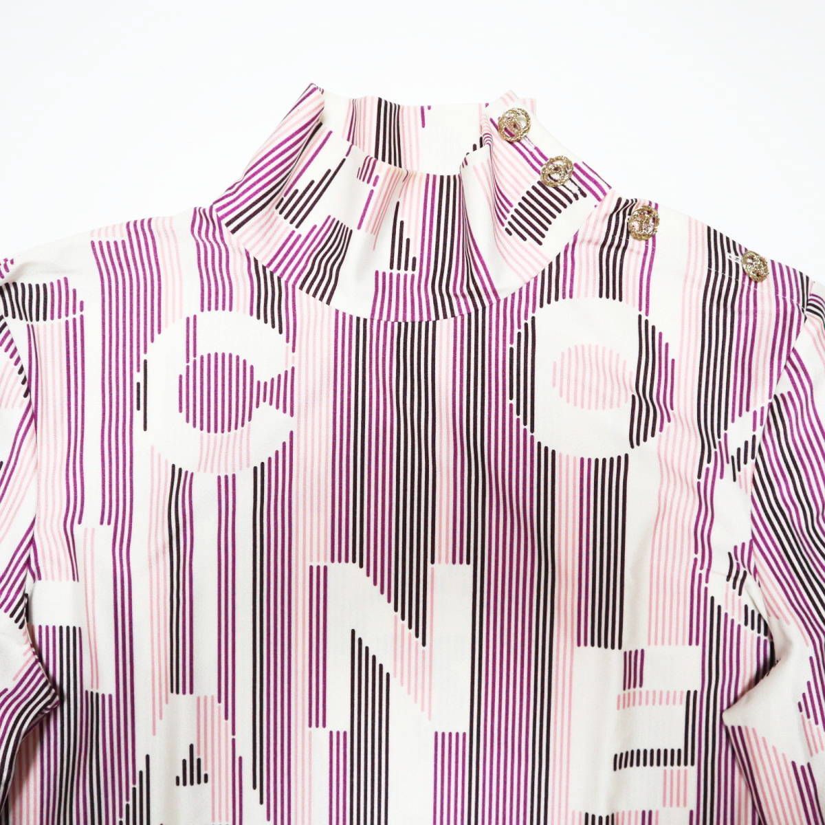 CHANEL シャネル ココマーク ココボタン ポリアミド ポリウレタン 長袖 ブラウス トップス 44 ピンク T 12-k 010