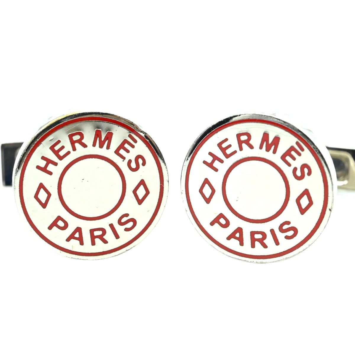 HERMES エルメス セリエ メタル カフスボタン カフリンクス シルバー オレンジ K 2512-k 001