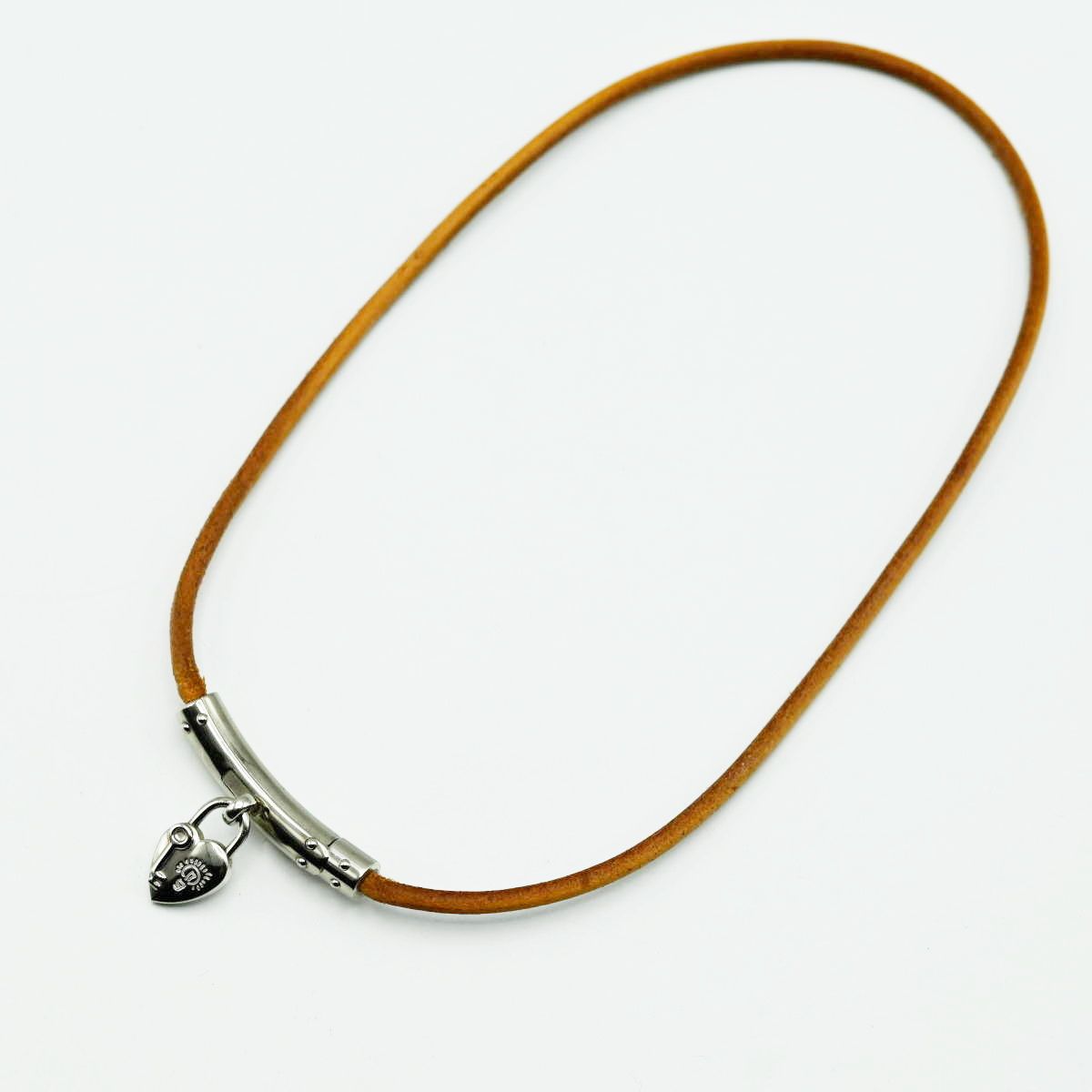 HERMES エルメス ヴィヴィリデ ファンタジーハート レザー チョーカー ブレスレット チャ シルバー M 11 k 110