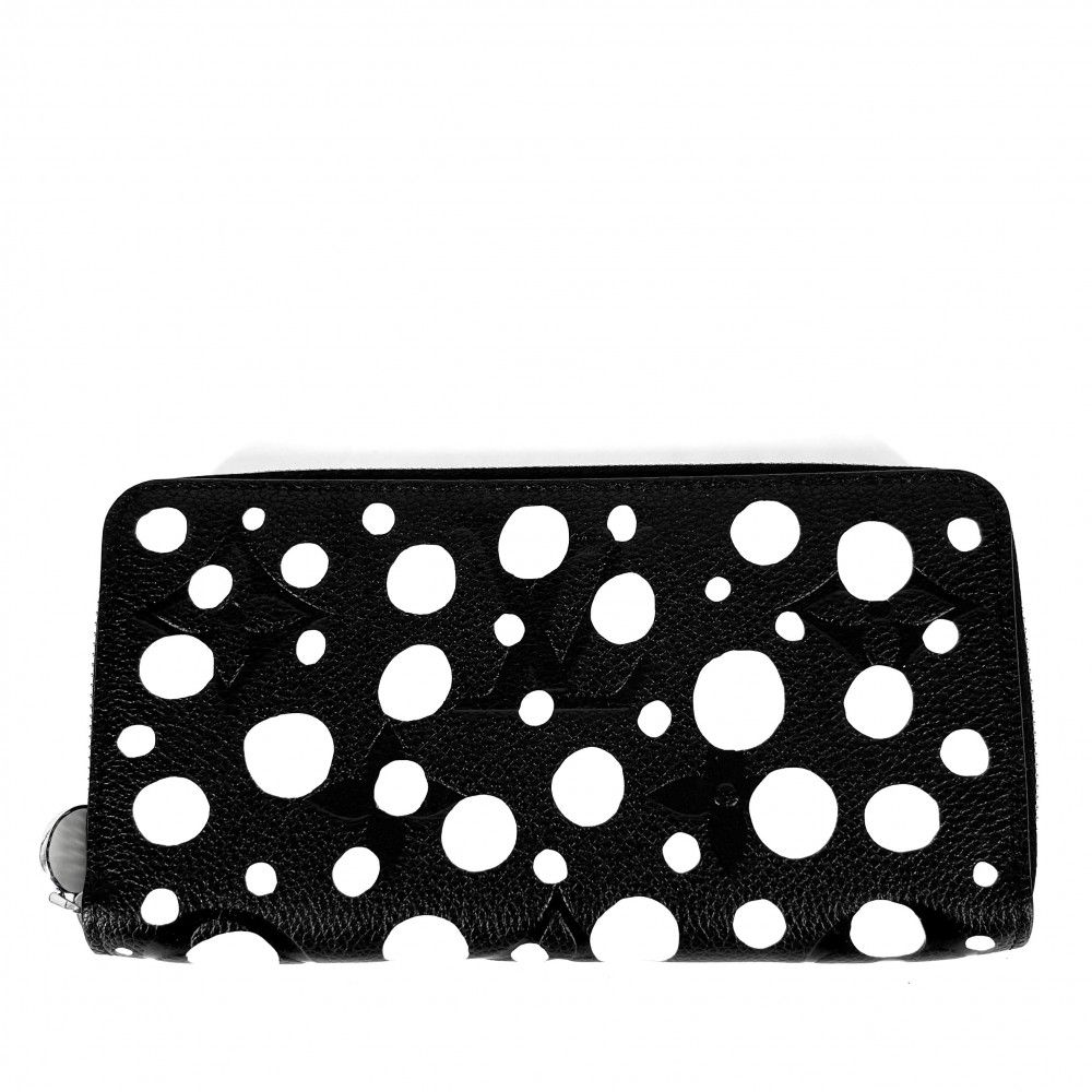 ルイヴィトン 長財布 レディース LV×YK ジッピーウォレット 草間彌生コラボ ドット ラウンドファスナー LOUIS VUITTON M 81906 モノグラムアンプラント ブラック 黒 ホワイト 白 シルバー金具 品