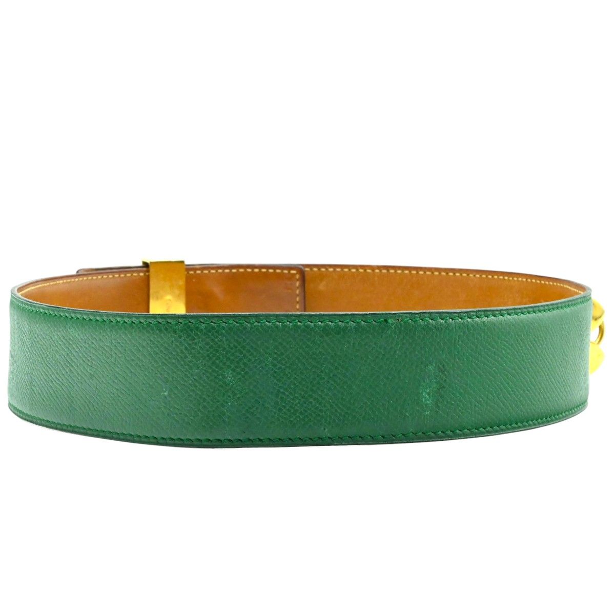 HERMES エルメス コリエドシアン レザー ベルト グリーン/ゴールド 〇R