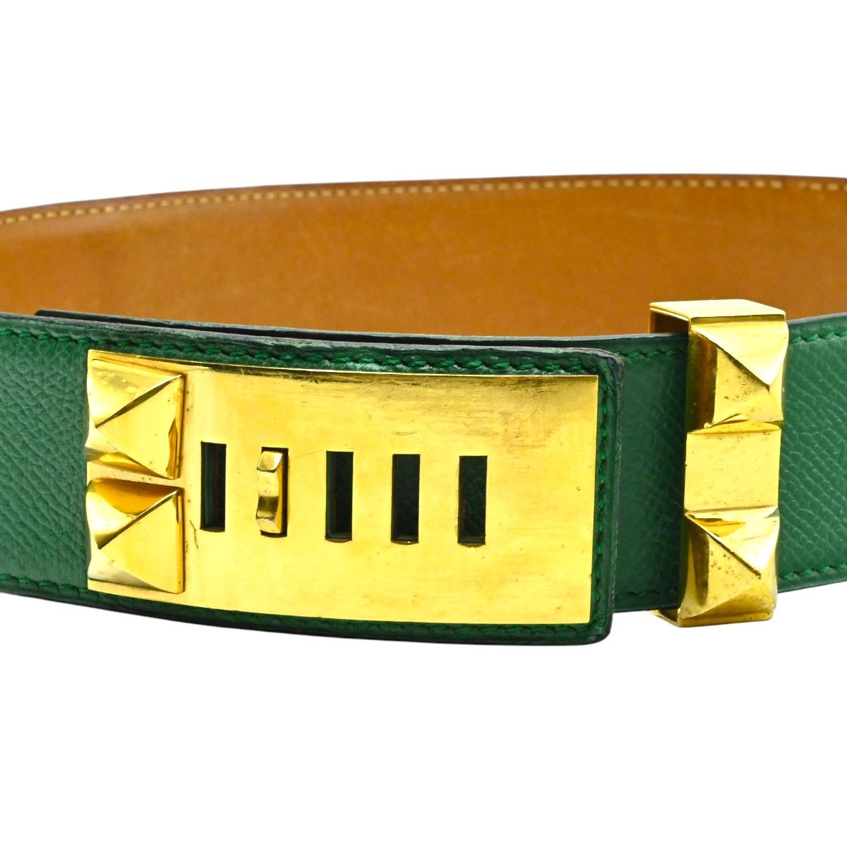 HERMES エルメス コリエドシアン レザー ベルト グリーン ゴールド 〇R 65 K 2511-k 094