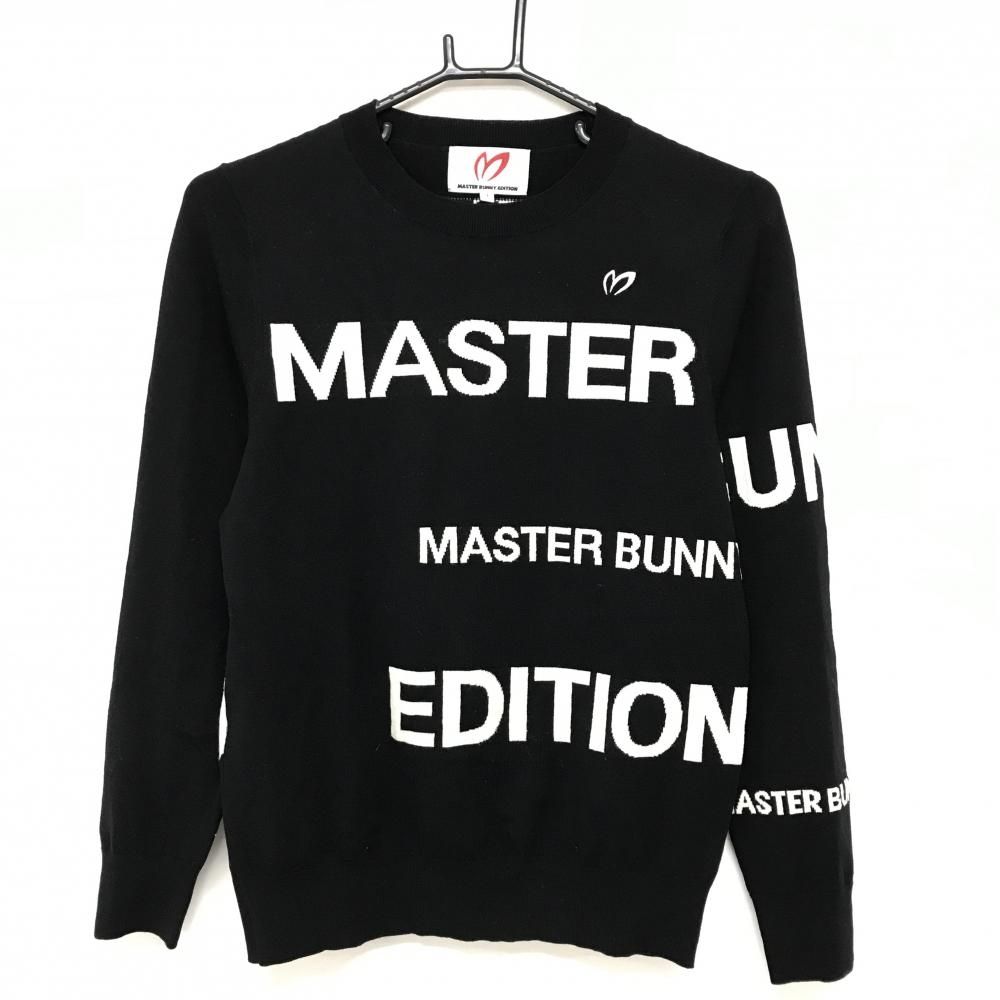 超 マスターバニー セーター 黒 白 ビッグロゴ総柄 ウール混 レディース 1 M ゴルフウェア MASTER BUNNY EDITION