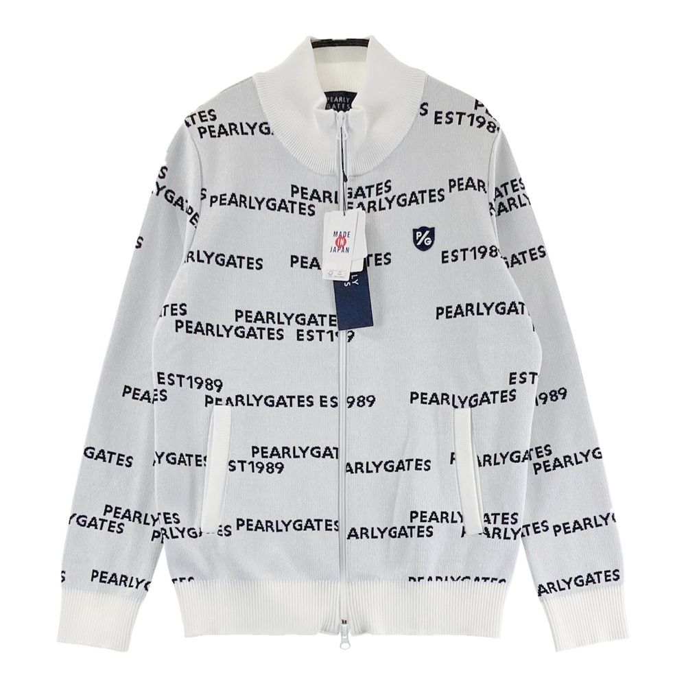 サイズ 0 PEARLY GATES パーリーゲイツ モデル 長袖ジップ ニットジャケット ロゴ柄 ホワイト系 ゴルフウェア レディース ストスト