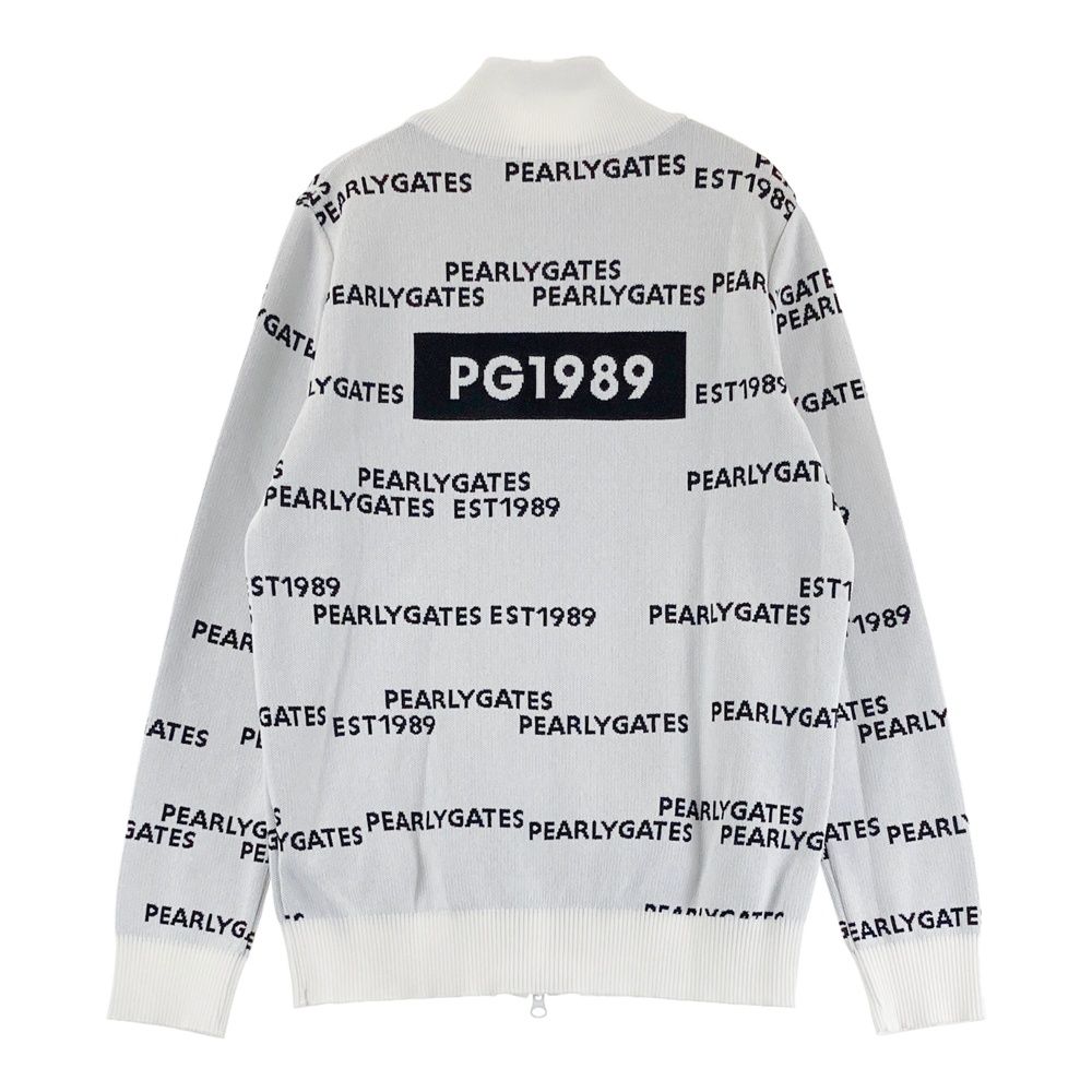 サイズ 0 PEARLY GATES パーリーゲイツ モデル 長袖ジップ ニットジャケット ロゴ柄 ホワイト系 ゴルフウェア レディース ストスト