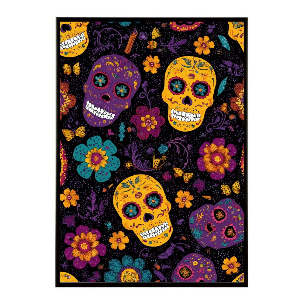 【A4サイズ（約21x30cm）】【lm-poster-5504】【フレーム付き】ドクロポスター シュガースカル カラフル 死者の日 アートポスター メキシコ デザイン 壁掛け ポップ ポスター イラスト