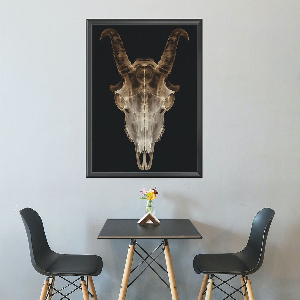【A4サイズ（約21x30cm）】【lm-poster-5515】【フレーム付き】アートポスター ゴートスカル ヤギ 頭骨 モノトーン 骸骨 デザイン 壁掛け イラスト