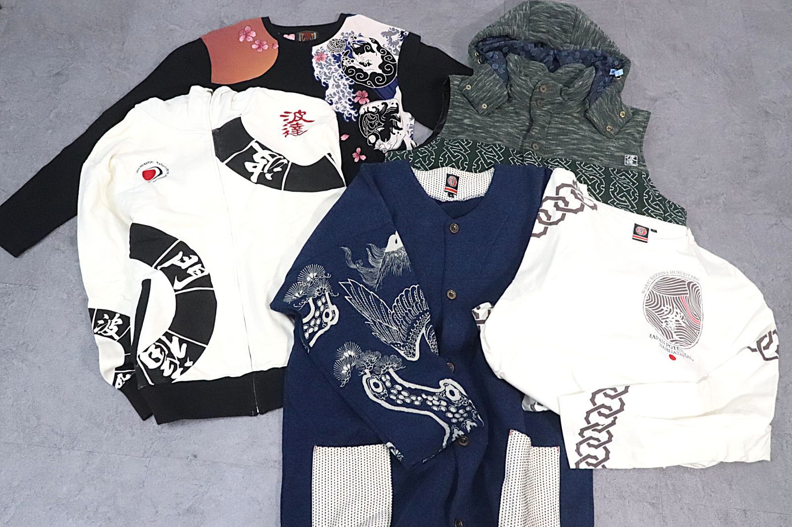 ト長 波達 錦 メンズ アパレル ５点セット パーカー ロンT ブルゾン ベスト 刺繍 和柄 IC 0 S 29
