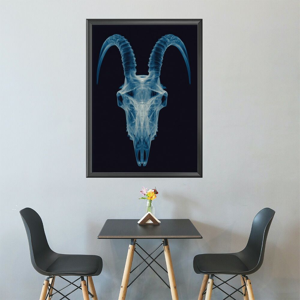 ウォールデコレーション 【A1サイズ（約59x84cm）】【lm-poster-5557】【フレーム付き】アートポスター ゴートスカル ヤギ 頭骨 モノトーン 骸骨 デザイン 壁掛け イラスト