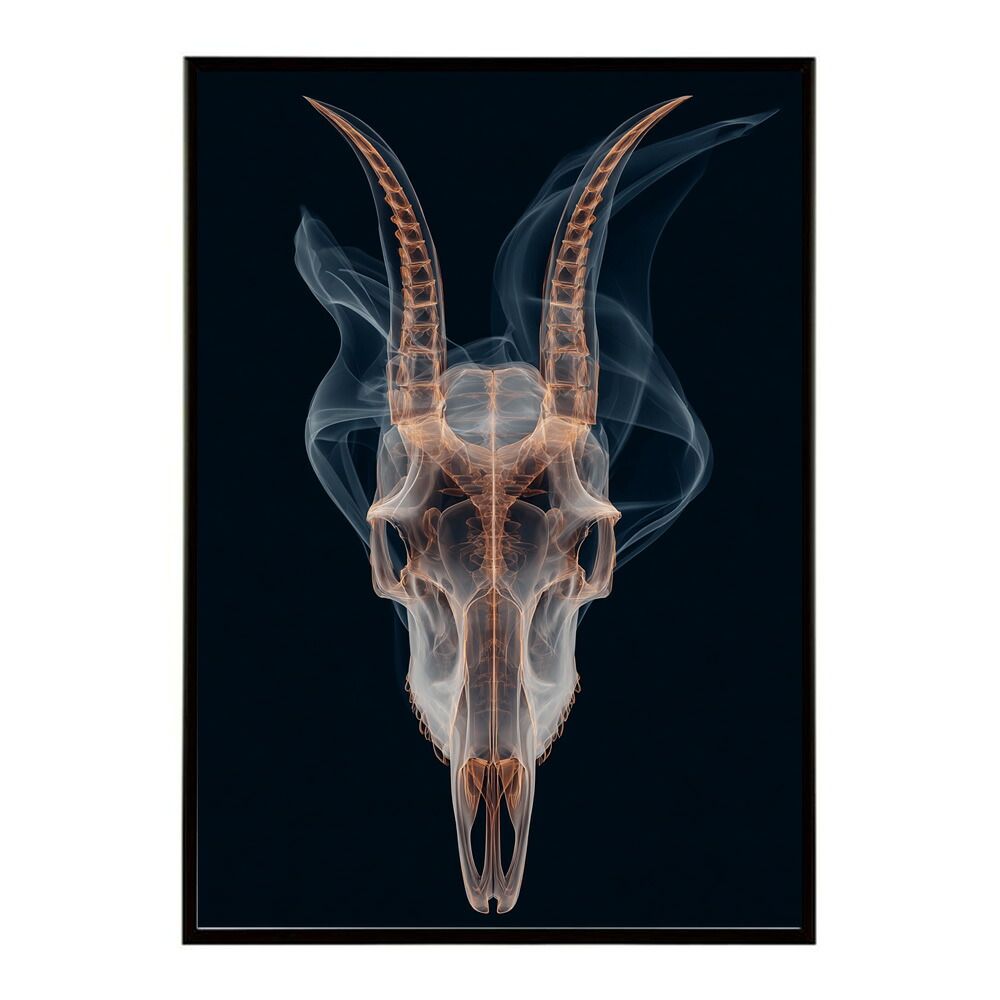 【B2サイズ（約51x73cm）】【lm-poster-5566】【フレーム付き】アートポスター ゴートスカル ヤギ 頭骨 モノトーン 骸骨 デザイン 壁掛け イラスト