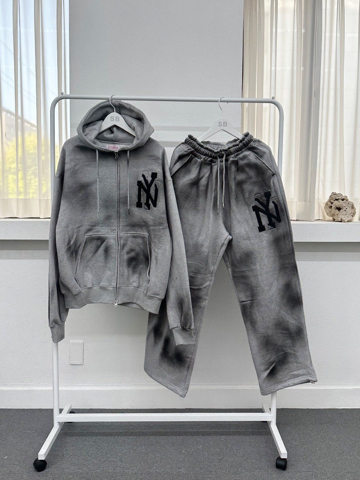 冬 NY ダーティー フードジップアップ セット バンディング ワイド シャーリングパンツ 起毛