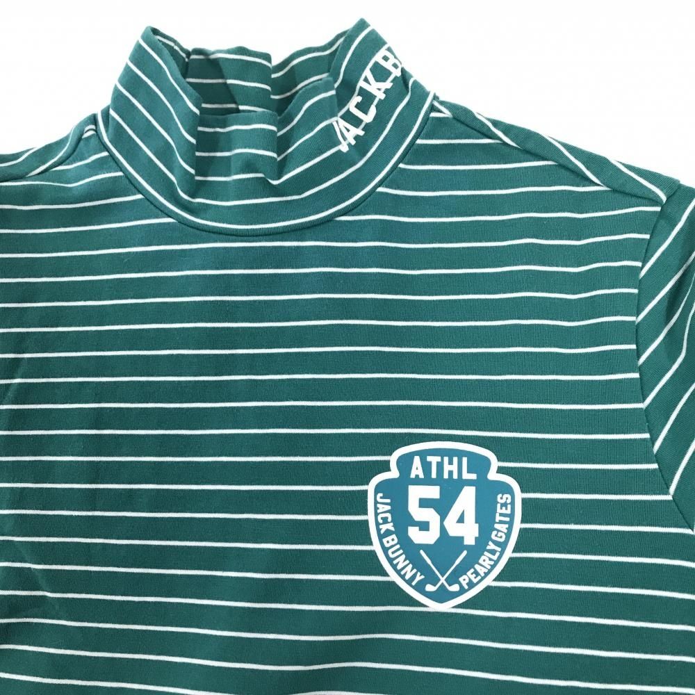 美品】ジャックバニー 長袖ハイネックシャツ グリーン×白 ボーダー