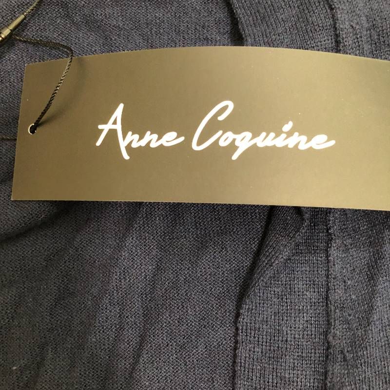 コ Anne Coquine アンコキーヌ オリジナルボタンシルクミックスアンサンブルニット ネイビー L
