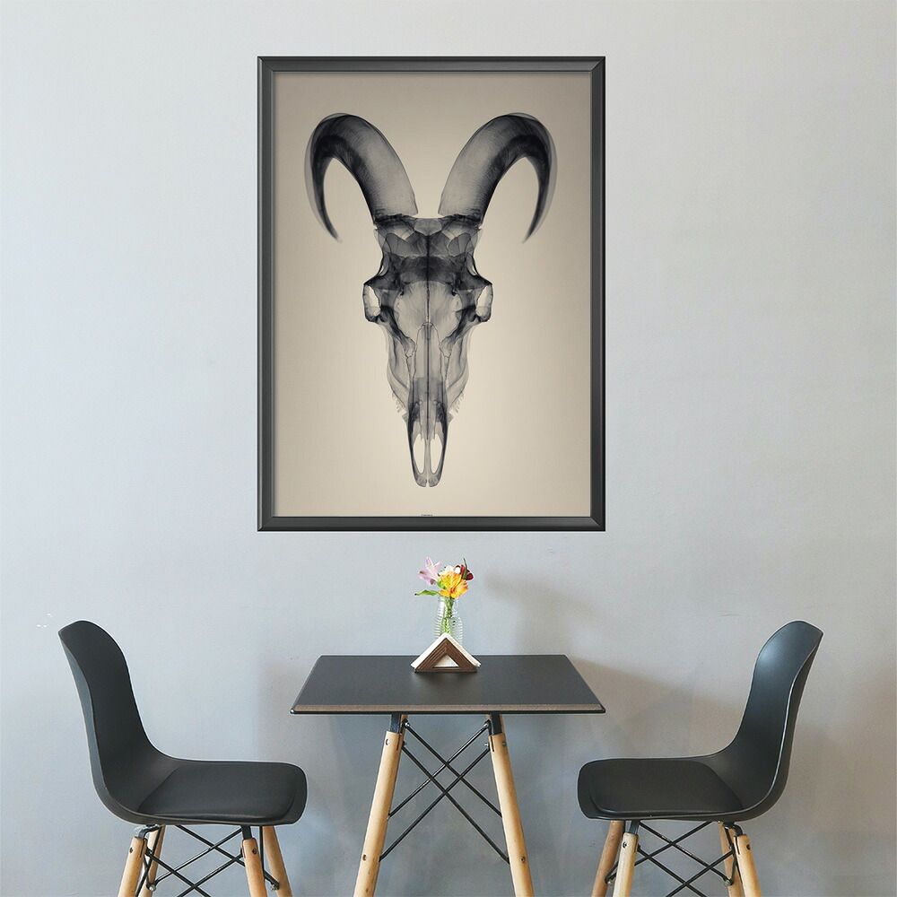 【A0サイズ（約84x119cm）】【lm-poster-5562】【フレーム付き】アートポスター ゴートスカル ヤギ 頭骨 モノトーン 骸骨 デザイン 壁掛け イラスト