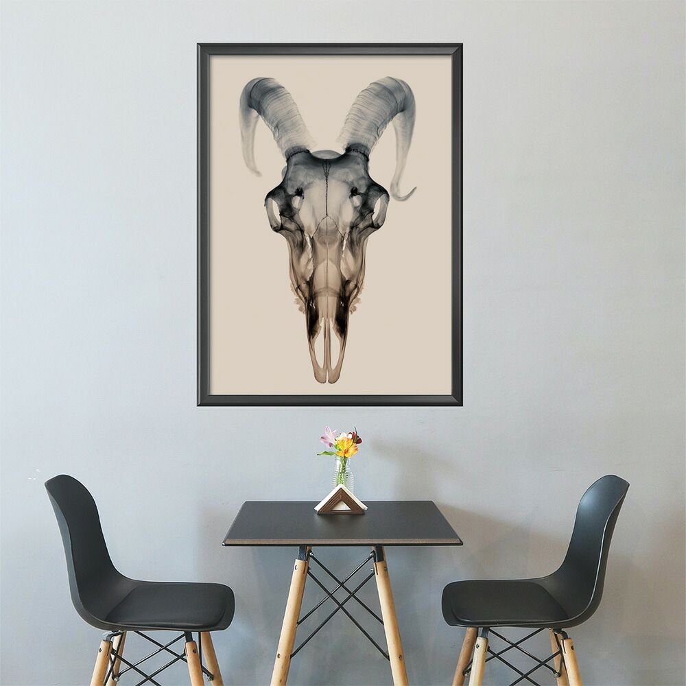 【A4サイズ（約21x30cm）】【lm-poster-5631】【フレーム付き】アートポスター ゴートスカル ヤギ 頭骨 モノトーン 骸骨 デザイン 壁掛け イラスト