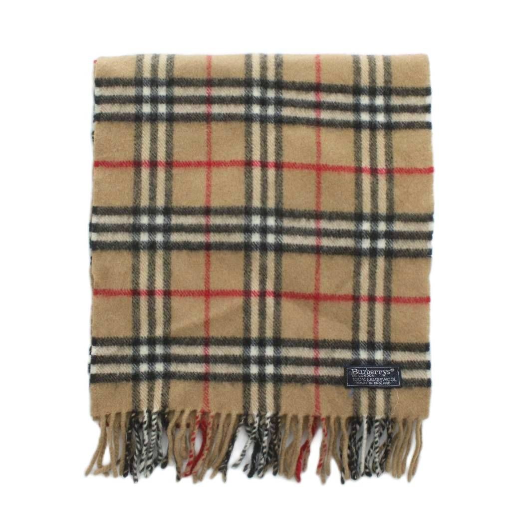 バーバリーズ Burberrys マフラー ストール ウール ノバチェック 総柄 フリンジ ロゴ 茶色 ブラウン XZ GY 17