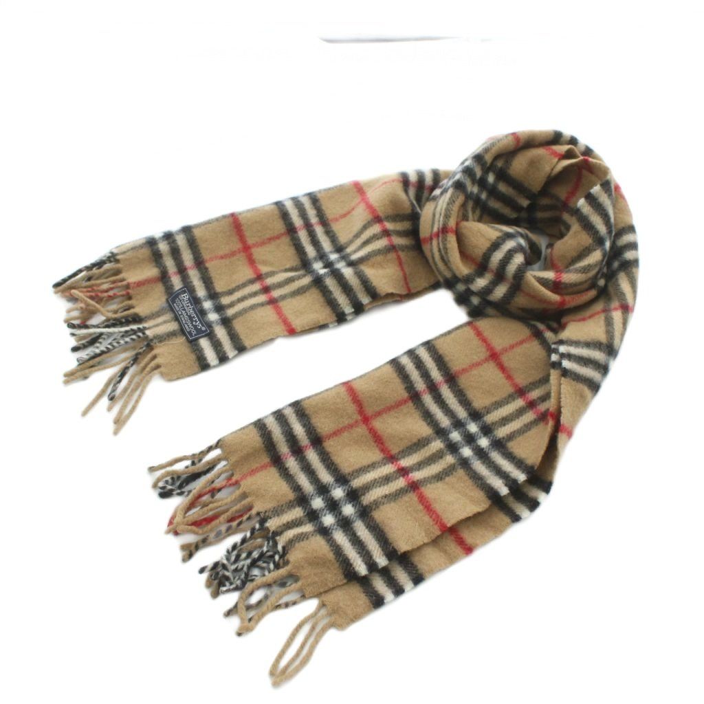 バーバリーズ Burberrys マフラー ストール ウール ノバチェック 総柄 フリンジ ロゴ 茶色 ブラウン XZ GY 17