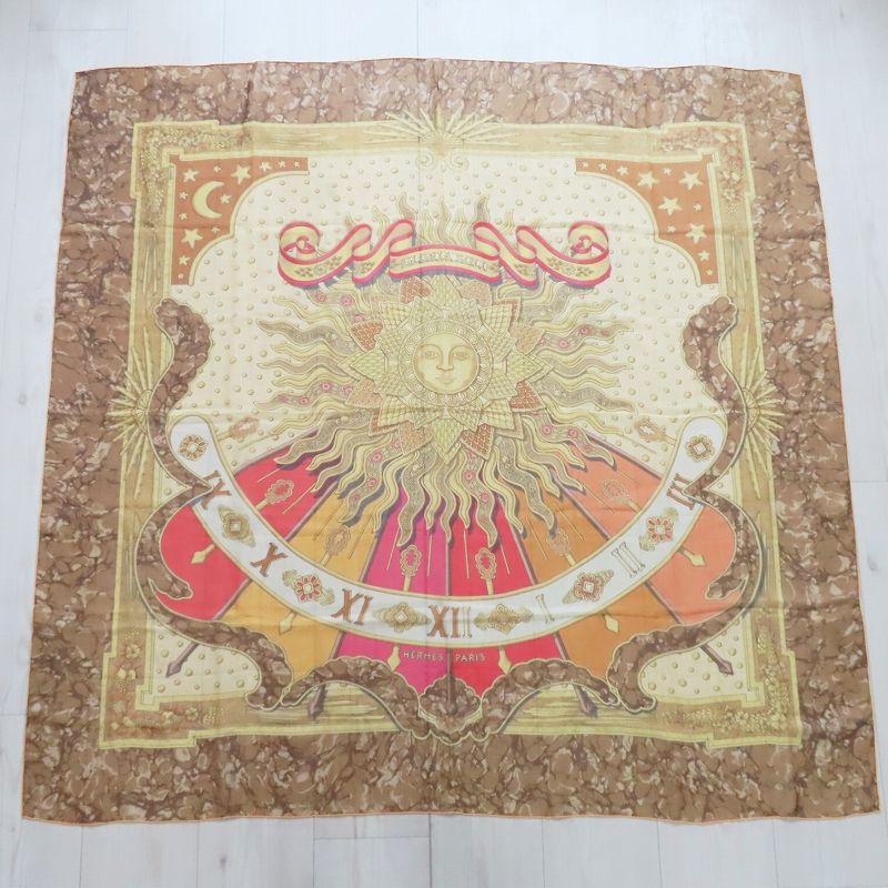M 10 HERMES エルメス GLORIA SOIL 栄光の日 シルク 140 スカーフ ショール イエロー