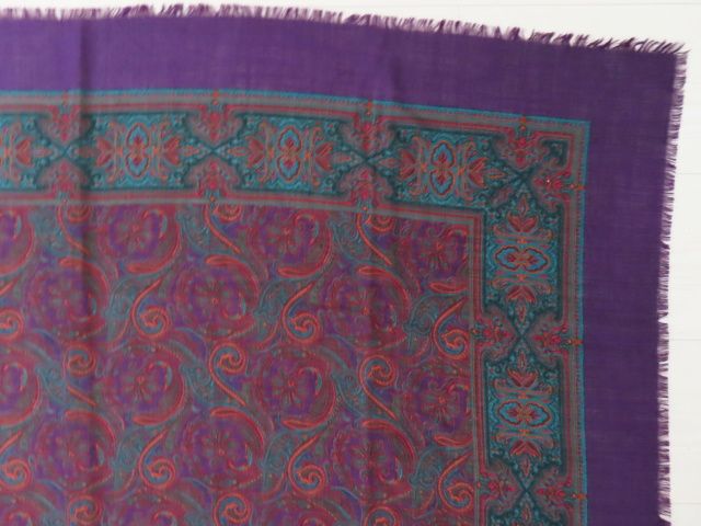  K 10 CHANEL シャネル ペイズリー柄 シルク カシミヤ 大判ショール ストール パープル ストール ショール 小物