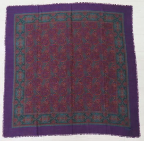 K 10 CHANEL シャネル ペイズリー柄 シルク カシミヤ 大判ショール ストール パープル