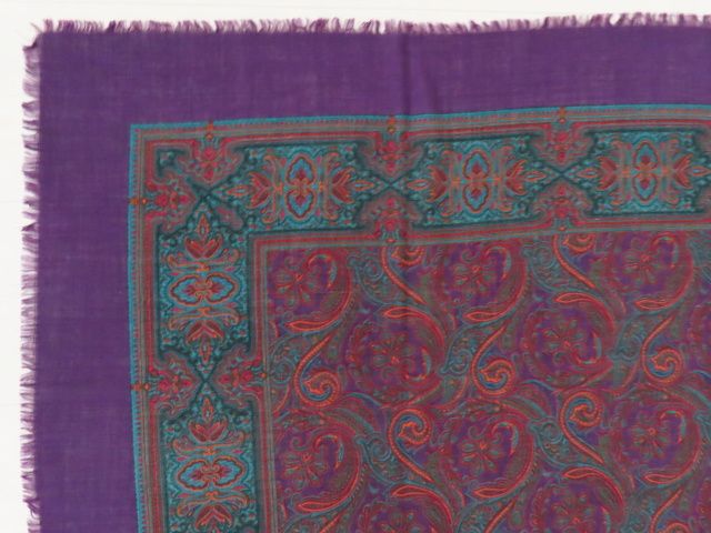 K 10 CHANEL シャネル ペイズリー柄 シルク カシミヤ 大判ショール ストール パープル