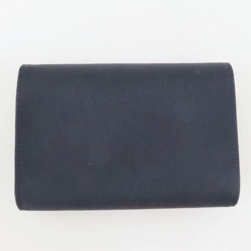 K 09 PRADA プラダ ロゴプレート ナイロン レザー 三つ折り財布 ブラック ゴールド 1 M 0510