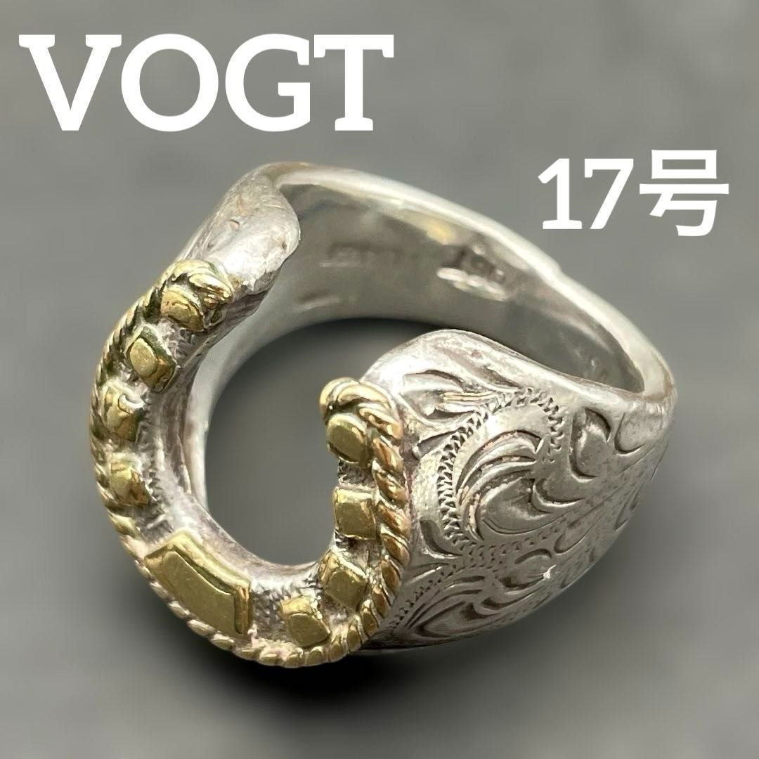 VOGT 馬蹄ホースシューリング 14 KGF 17号 ボグト RING 指輪 唐草 彫刻 スターリングシルバー14金張り メンズ 無骨 アメリカ カウボーイ ハンドメイド ウエスタンジュエリー