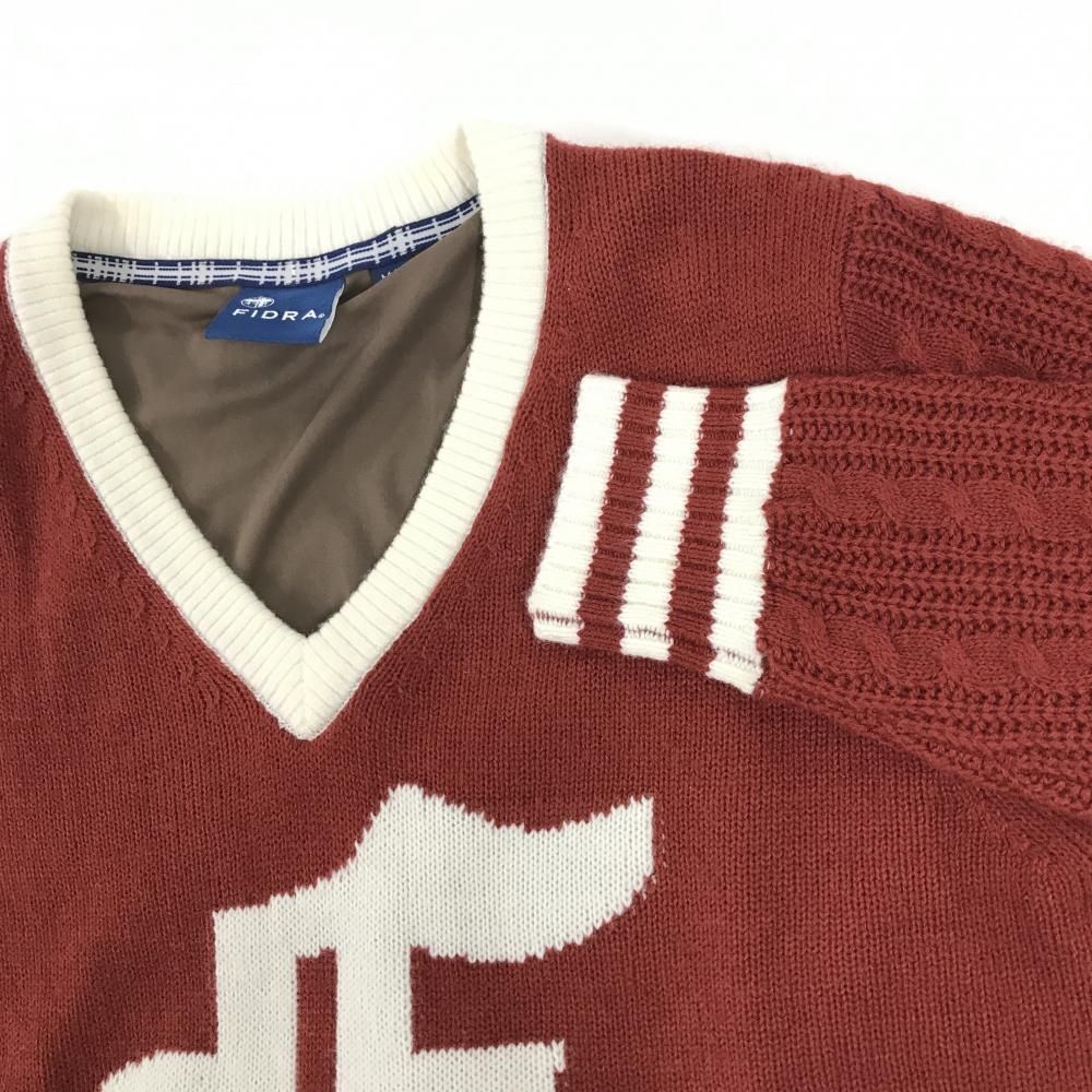 美品】フィドラ セーター レッド×白 袖ケーブル編み ウール混 裏地付