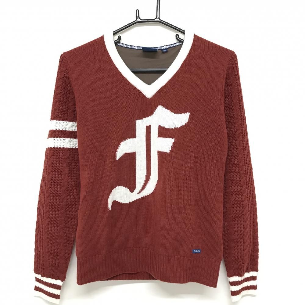 美品】フィドラ セーター レッド×白 袖ケーブル編み ウール混 裏地付