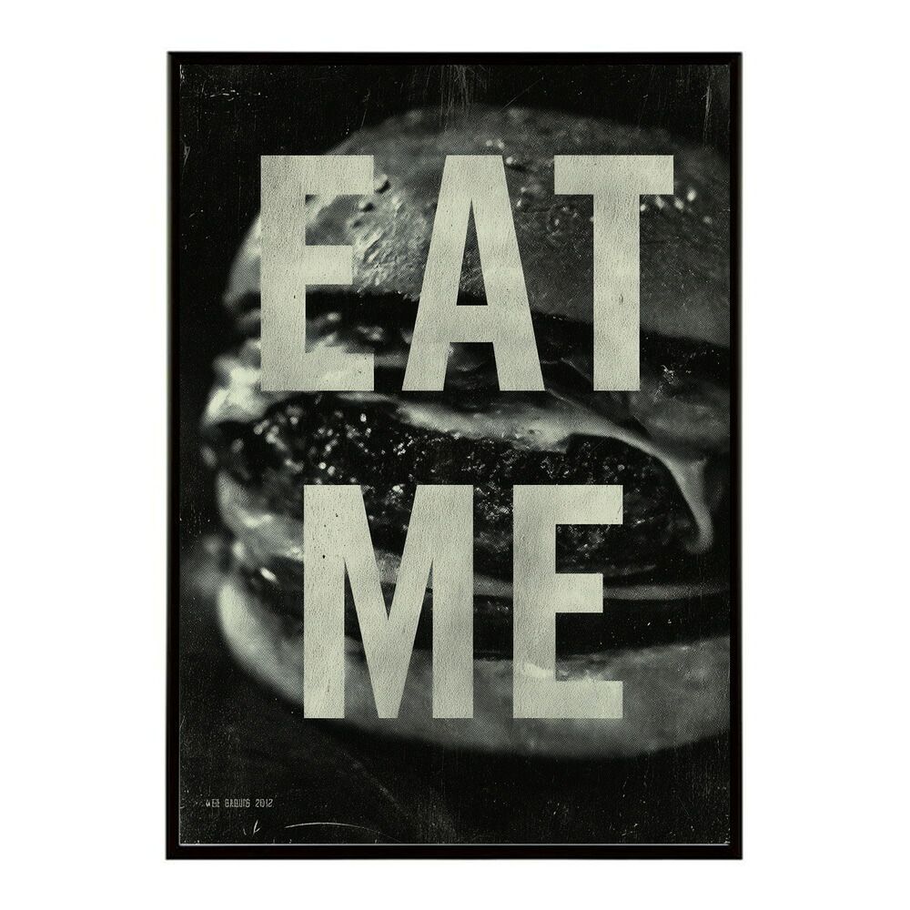 【A2サイズ（約42x59cm）】【lm-poster-5652】【フレーム付き】ハンバーガーポスター アメリカンポスター ハンバーガー アート レトロデザイン EAT ME TASTY カフェ装飾 イラスト