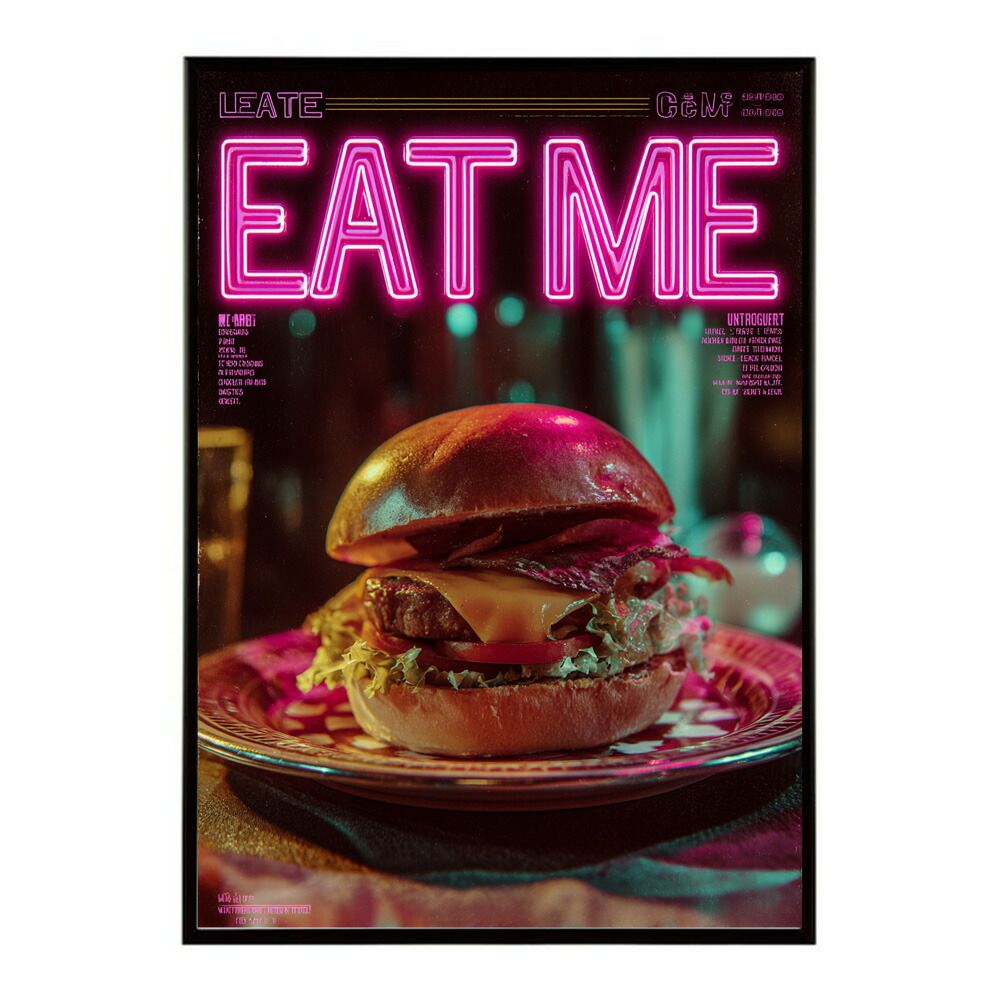 【A4サイズ（約21x30cm）】【lm-poster-5657】【フレーム付き】ハンバーガーポスター アメリカンポスター ハンバーガー アート レトロデザイン EAT ME TASTY カフェ装飾 イラスト