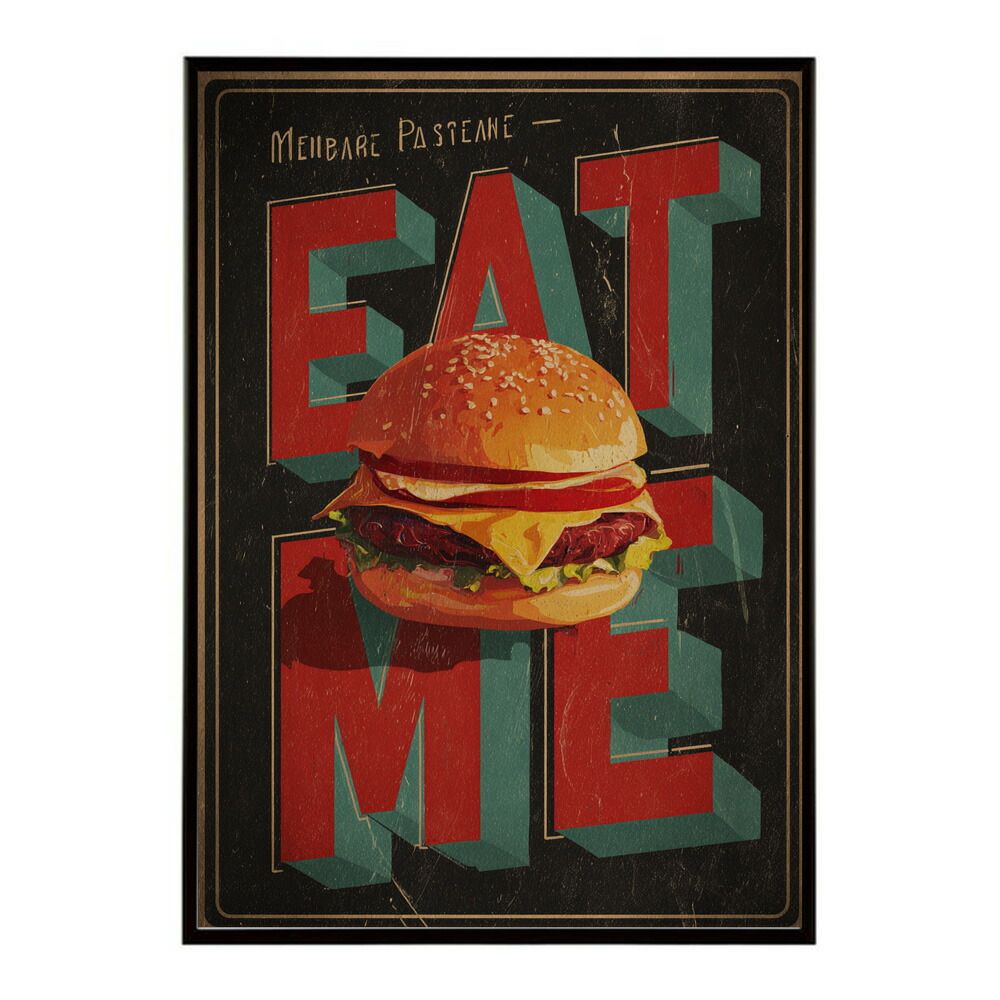 【B4サイズ（約25x36cm）】【lm-poster-5659】【フレーム付き】ハンバーガーポスター アメリカンポスター ハンバーガー アート レトロデザイン EAT ME TASTY カフェ装飾 イラスト