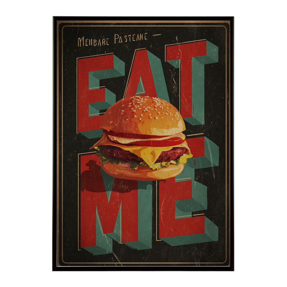 【B1サイズ（約73x103cm）】【lm-poster-5659】【フレーム付き】ハンバーガーポスター アメリカンポスター ハンバーガー アート レトロデザイン EAT ME TASTY カフェ装飾 イラスト