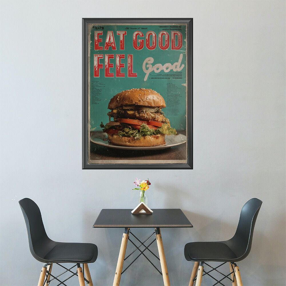 【A1サイズ（約59x84cm）】【lm-poster-5660】【フレーム付き】ハンバーガーポスター アメリカンポスター ハンバーガー アート レトロデザイン EAT ME TASTY カフェ装飾 イラスト