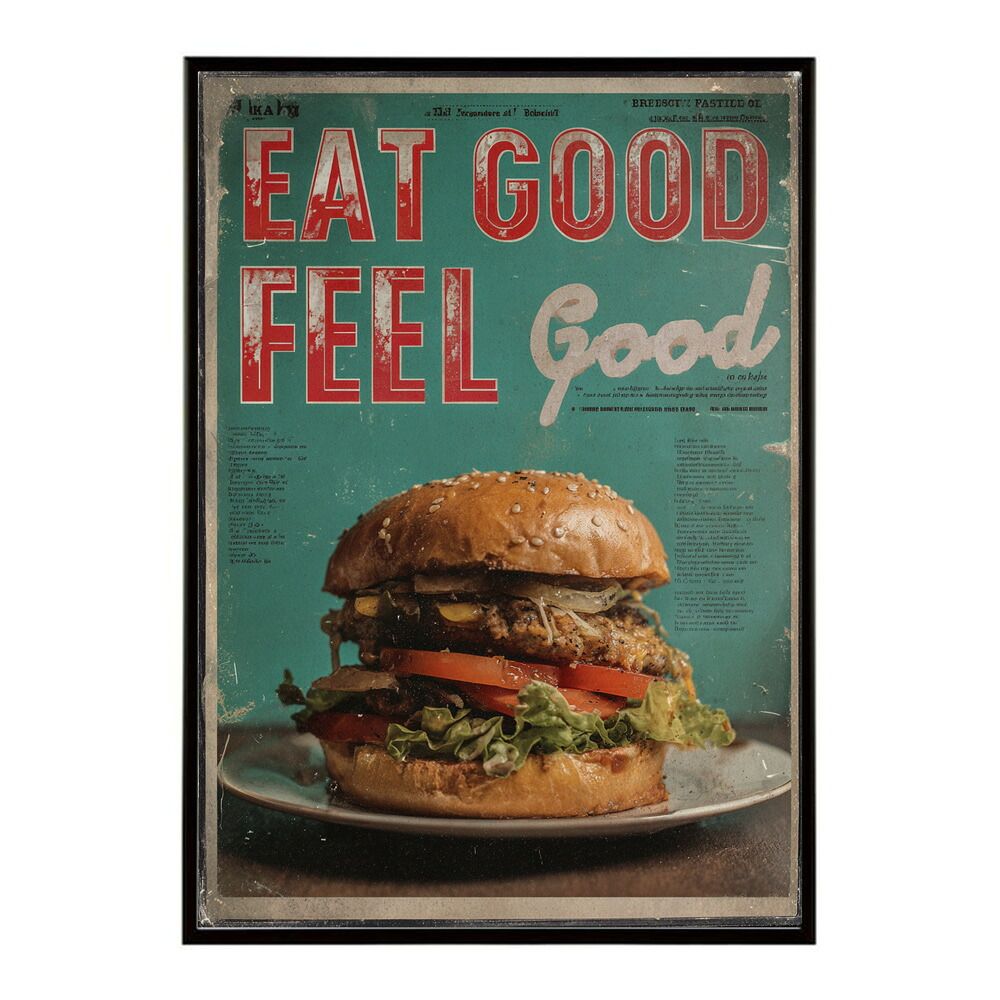 【A1サイズ（約59x84cm）】【lm-poster-5660】【フレーム付き】ハンバーガーポスター アメリカンポスター ハンバーガー アート レトロデザイン EAT ME TASTY カフェ装飾 イラスト
