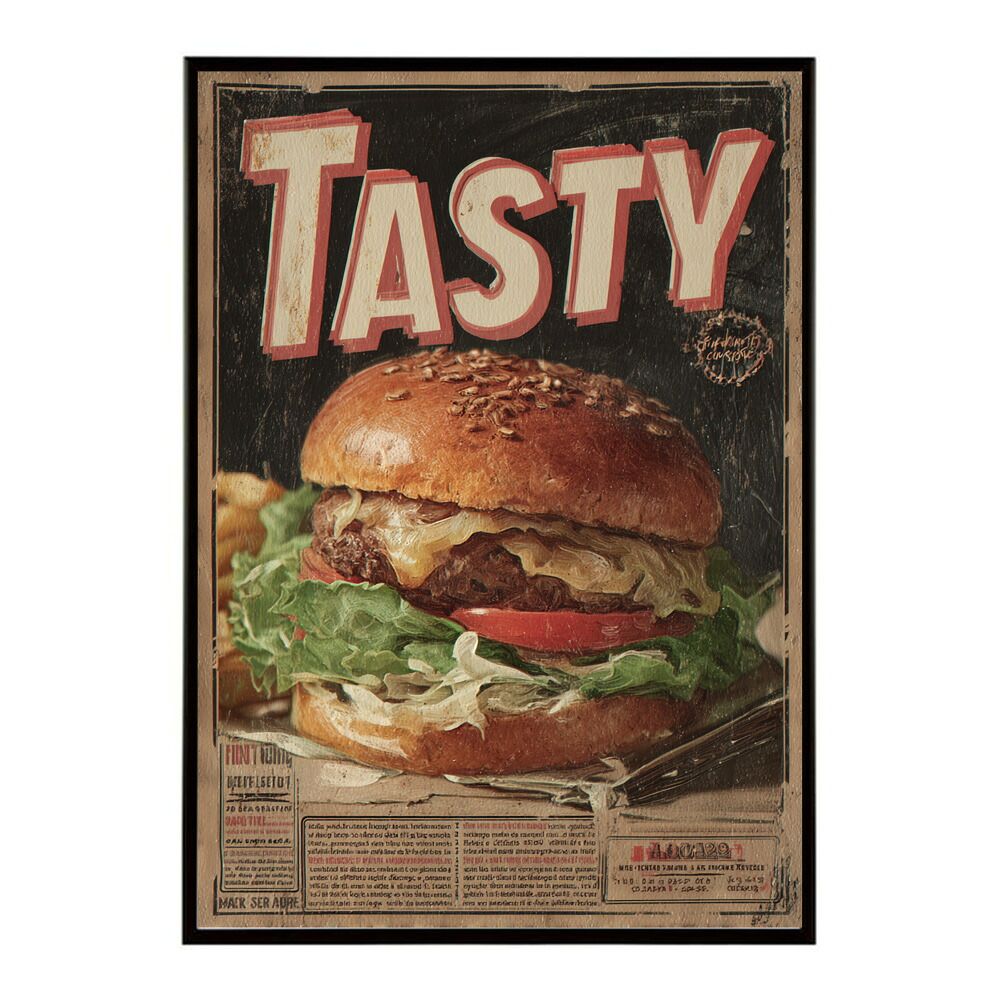 【A1サイズ（約59x84cm）】【lm-poster-5662】【フレーム付き】ハンバーガーポスター アメリカンポスター ハンバーガー アート レトロデザイン EAT ME TASTY カフェ装飾 イラスト