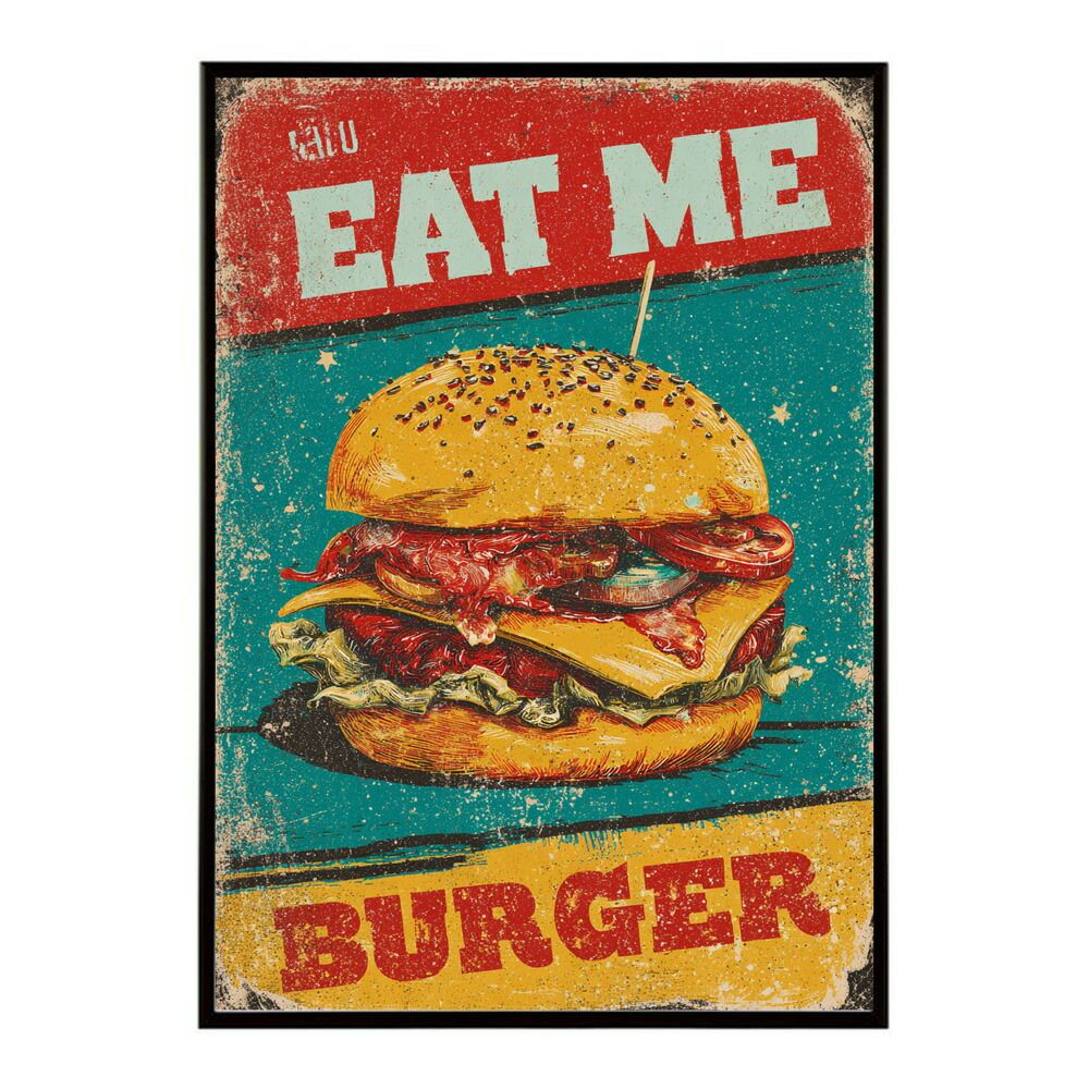 【B3サイズ（約36x51cm）】【lm-poster-5694】【フレーム付き】ハンバーガーポスター アメリカンポスター ハンバーガー アート レトロデザイン EAT ME TASTY カフェ装飾 イラスト