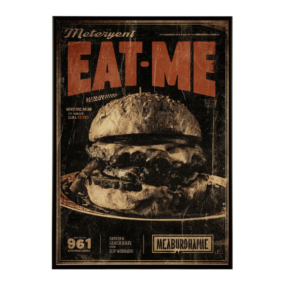 【A4サイズ（約21x30cm）】【lm-poster-5685】【フレーム付き】ハンバーガーポスター アメリカンポスター ハンバーガー アート レトロデザイン EAT ME TASTY カフェ装飾 イラスト