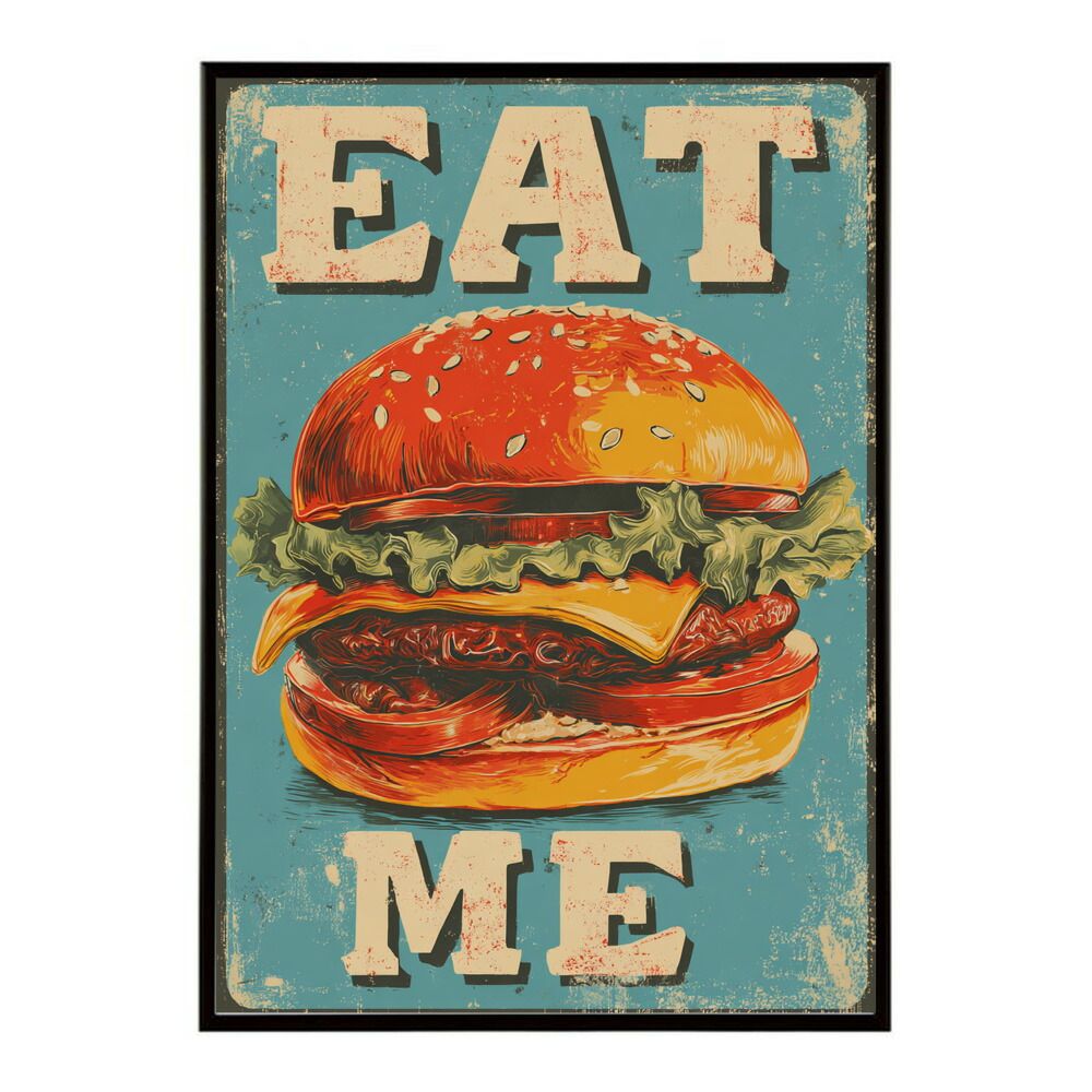 【A0サイズ（約84x119cm）】【lm-poster-5691】【フレーム付き】ハンバーガーポスター アメリカンポスター ハンバーガー アート レトロデザイン EAT ME TASTY カフェ装飾 イラスト