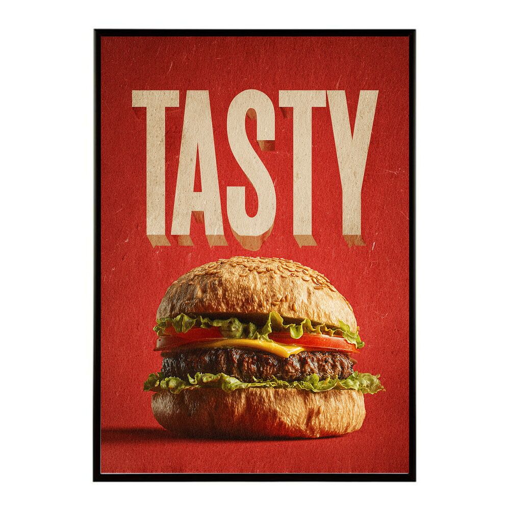【B3サイズ（約36x51cm）】【lm-poster-5694】【フレーム付き】ハンバーガーポスター アメリカンポスター ハンバーガー アート レトロデザイン EAT ME TASTY カフェ装飾 イラスト