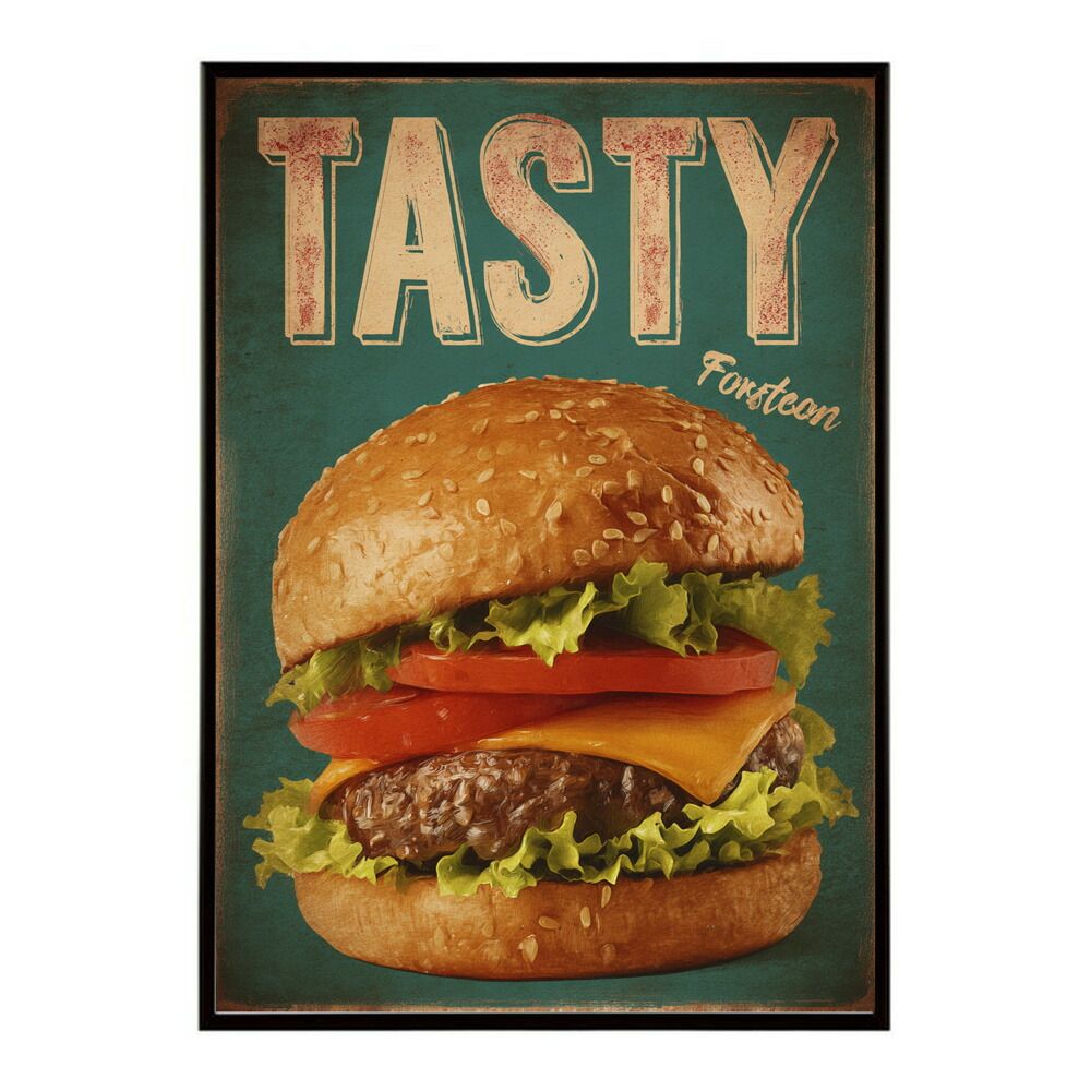 【B1サイズ（約73x103cm）】【lm-poster-5703】【フレーム付き】ハンバーガーポスター アメリカンポスター ハンバーガー アート レトロデザイン EAT ME TASTY カフェ装飾 イラスト