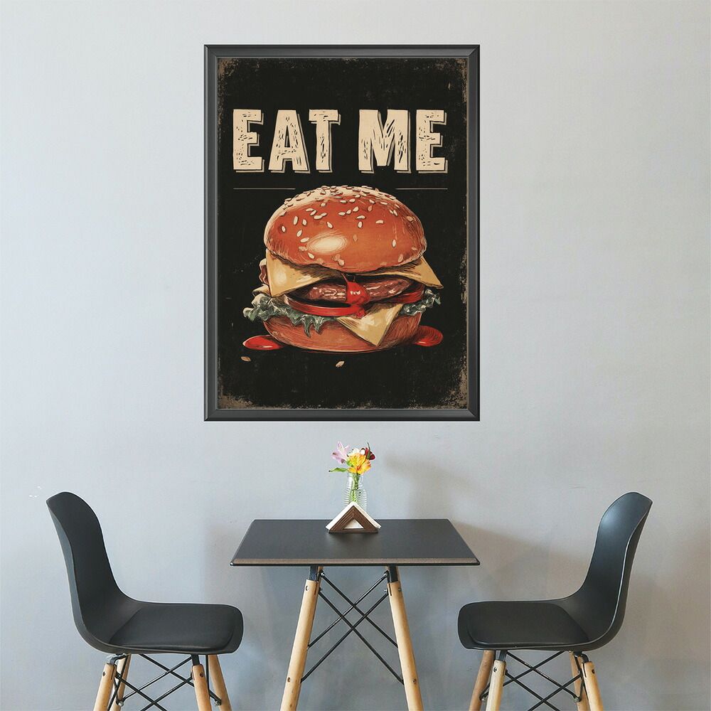 【A4サイズ（約21x30cm）】【lm-poster-5711】【フレーム付き】ハンバーガーポスター アメリカンポスター ハンバーガー アート レトロデザイン EAT ME TASTY カフェ装飾 イラスト