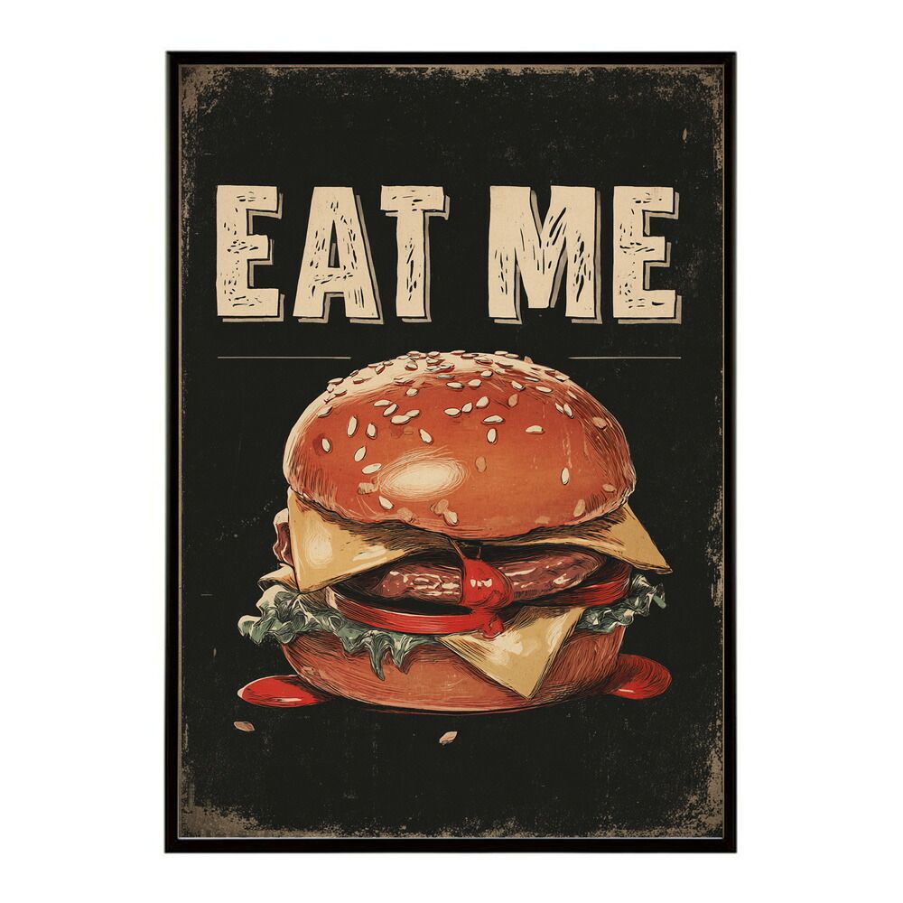 【A1サイズ（約59x84cm）】【lm-poster-5711】【フレーム付き】ハンバーガーポスター アメリカンポスター ハンバーガー アート レトロデザイン EAT ME TASTY カフェ装飾 イラスト