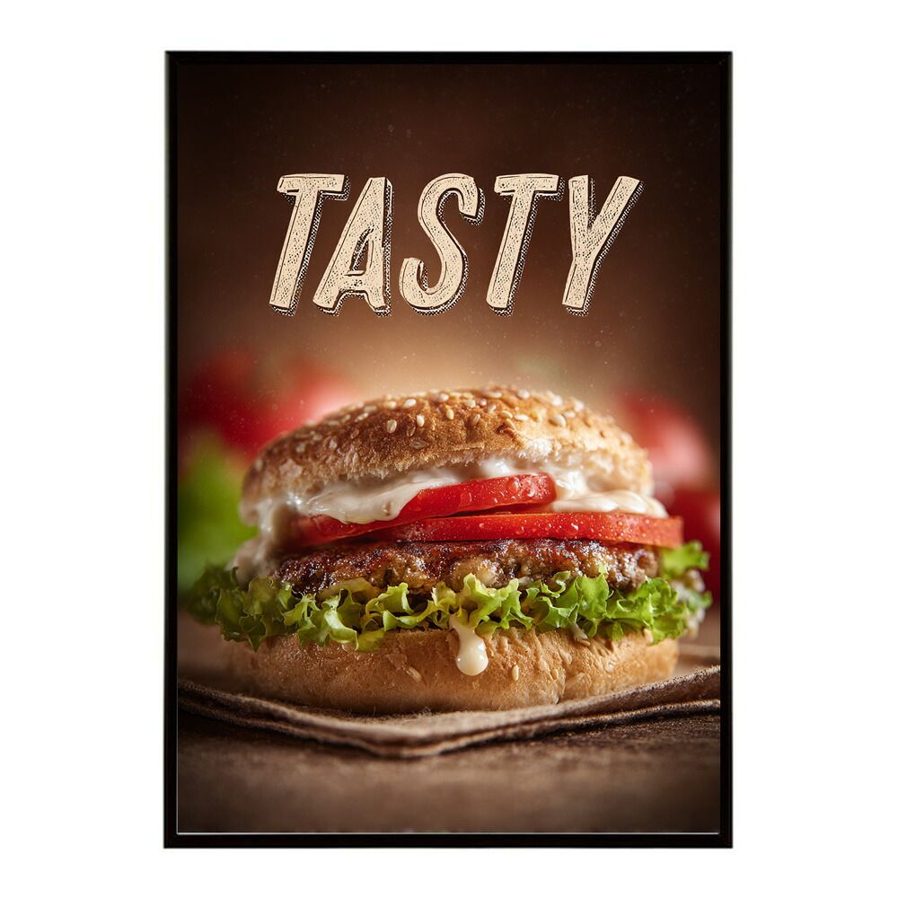 【B4サイズ（約25x36cm）】【lm-poster-5712】【フレーム付き】ハンバーガーポスター アメリカンポスター ハンバーガー アート レトロデザイン EAT ME TASTY カフェ装飾 イラスト