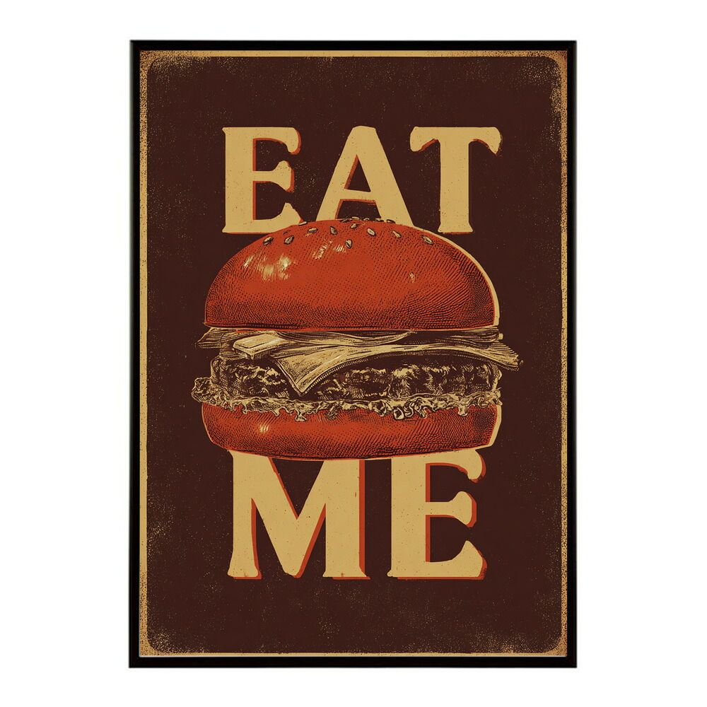 【A3サイズ（約30×42cm）】【lm-poster-5746】【フレーム付き】ハンバーガーポスター アメリカンポスター ハンバーガー アート レトロデザイン EAT ME TASTY カフェ装飾 イラスト