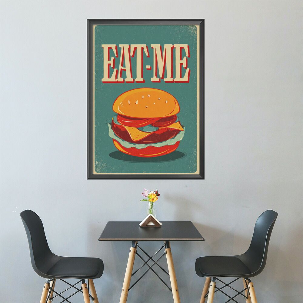 【A2サイズ（約42x59cm）】【lm-poster-5726】【フレーム付き】ハンバーガーポスター アメリカンポスター ハンバーガー アート レトロデザイン EAT ME TASTY カフェ装飾 イラスト