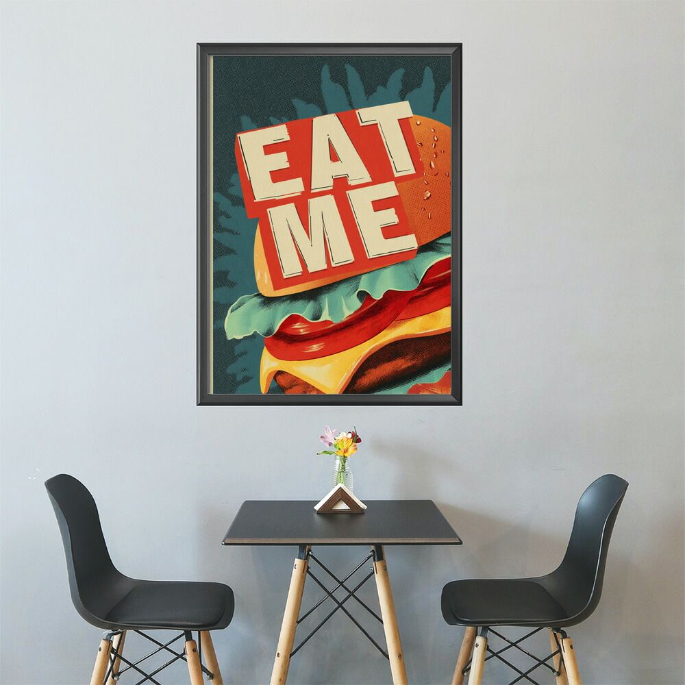 【A4サイズ（約21x30cm）】【lm-poster-5733】【フレーム付き】ハンバーガーポスター アメリカンポスター ハンバーガー アート レトロデザイン EAT ME TASTY カフェ装飾 イラスト