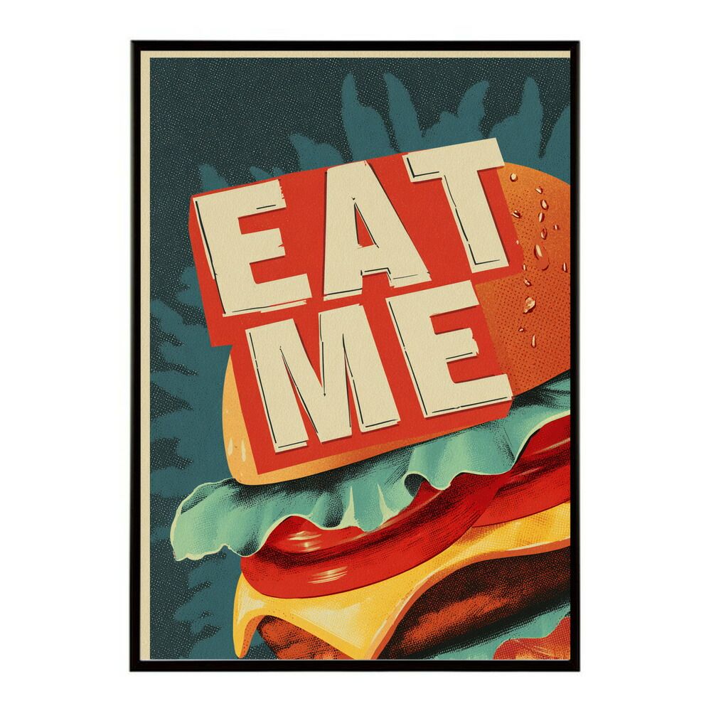 【A3サイズ（約30×42cm）】【lm-poster-5733】【フレーム付き】ハンバーガーポスター アメリカンポスター ハンバーガー アート レトロデザイン EAT ME TASTY カフェ装飾 イラスト
